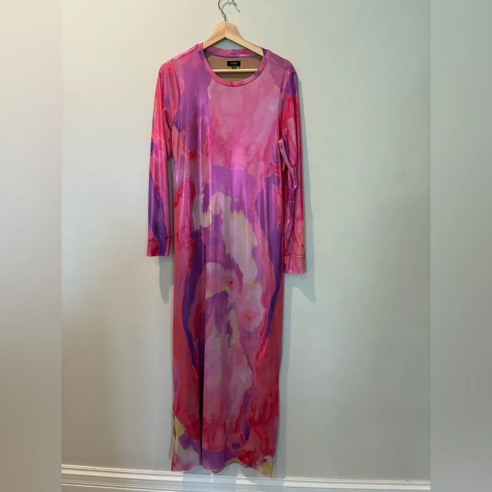 AFRM Shailene Foil Long Sleeve dress in Painted Orchid - Picture 3 of 6